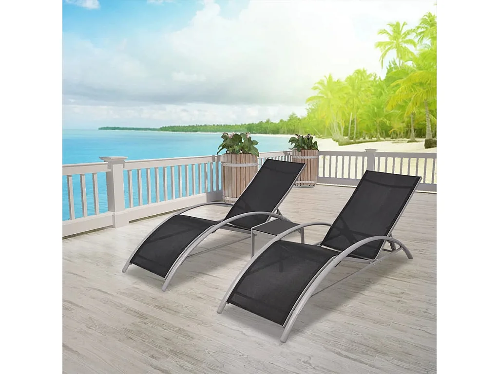Chaises longues avec table Aluminium Noir