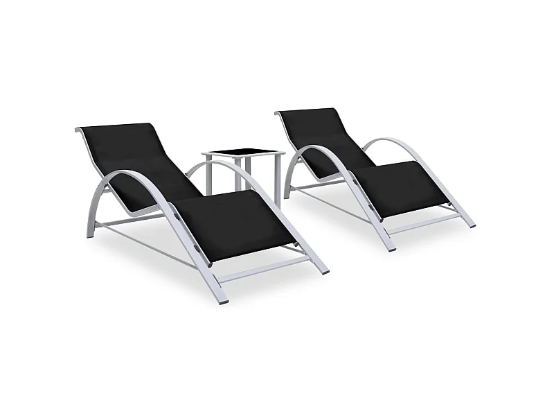 Sonnenliegen 2 Stk. mit Tisch Aluminium Schwarz