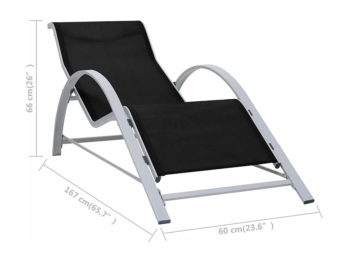 Espreguiçadeiras com mesa 2 pcs alumínio preto