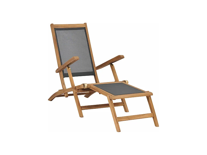 Ligstoel met voetensteun massief teakhout zwart