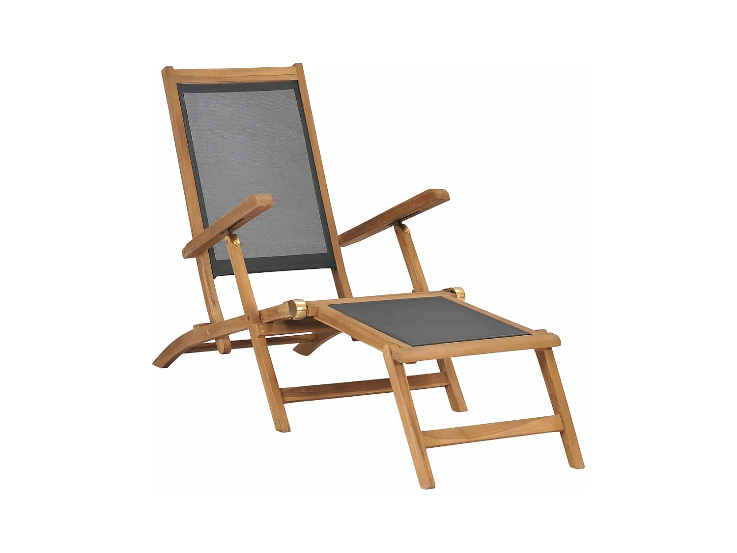 Ligstoel met voetensteun massief teakhout zwart