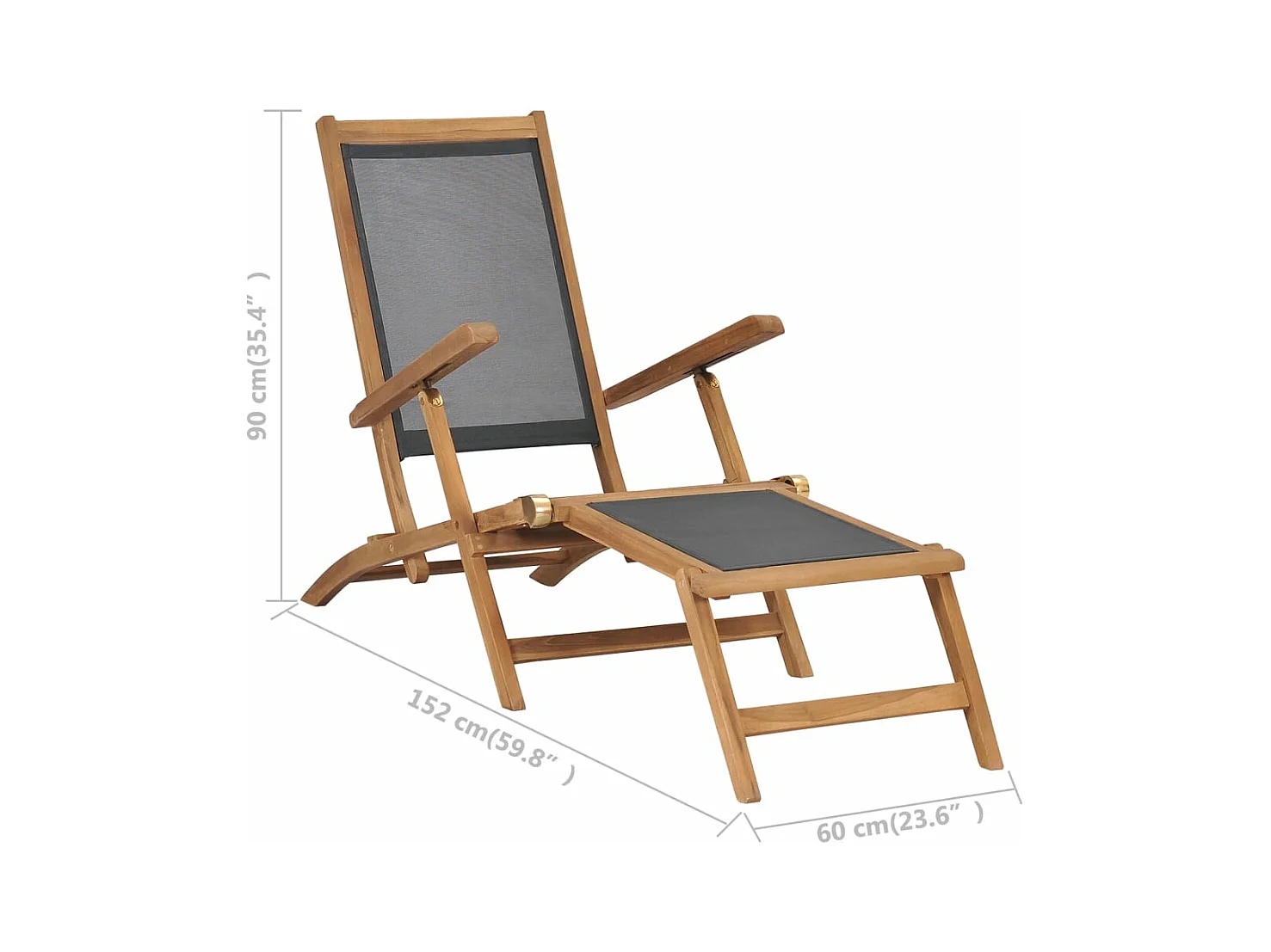 Ligstoel met voetensteun massief teakhout zwart