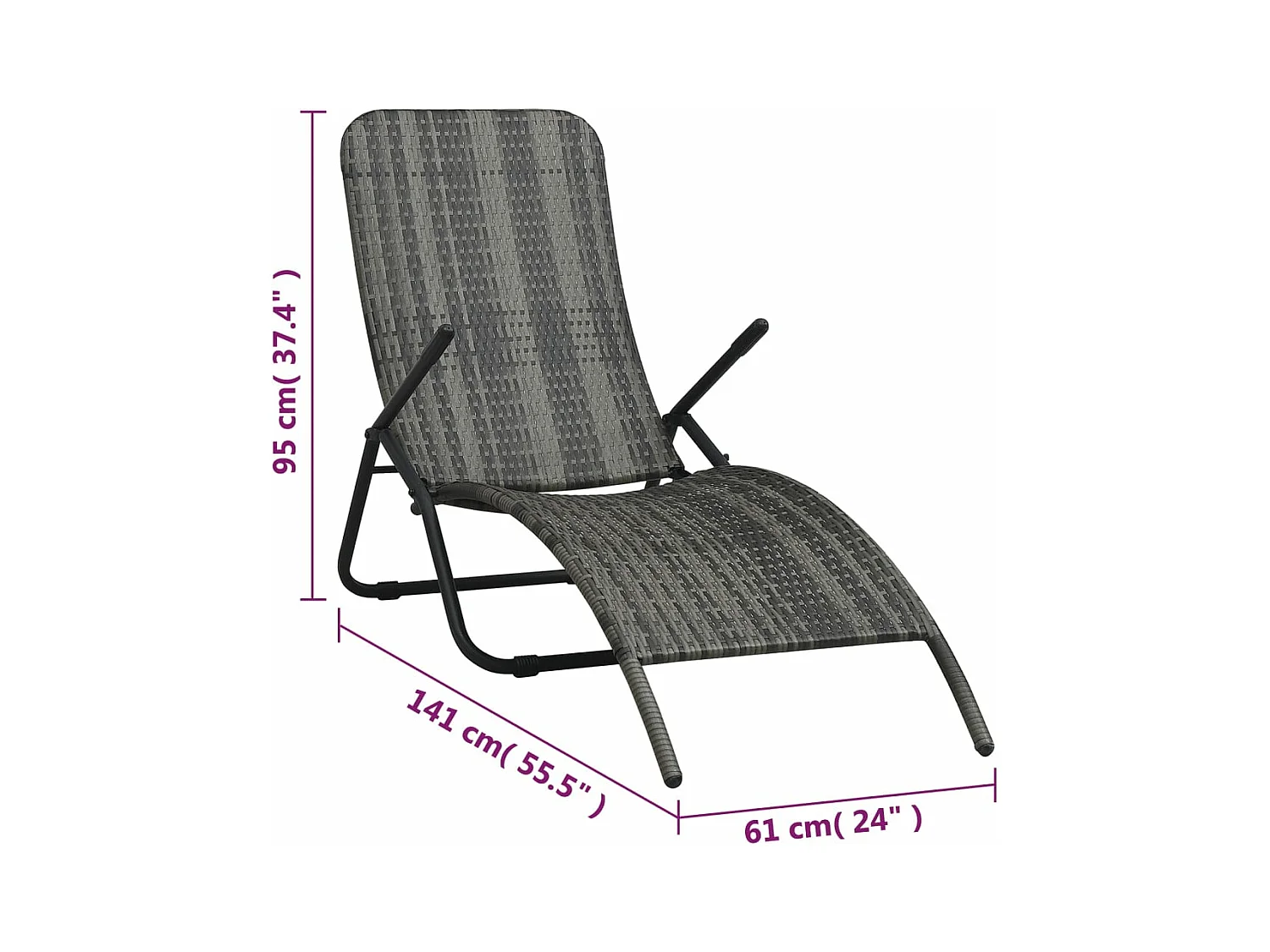 Klappbare Sonnenliege Poly Rattan Grau