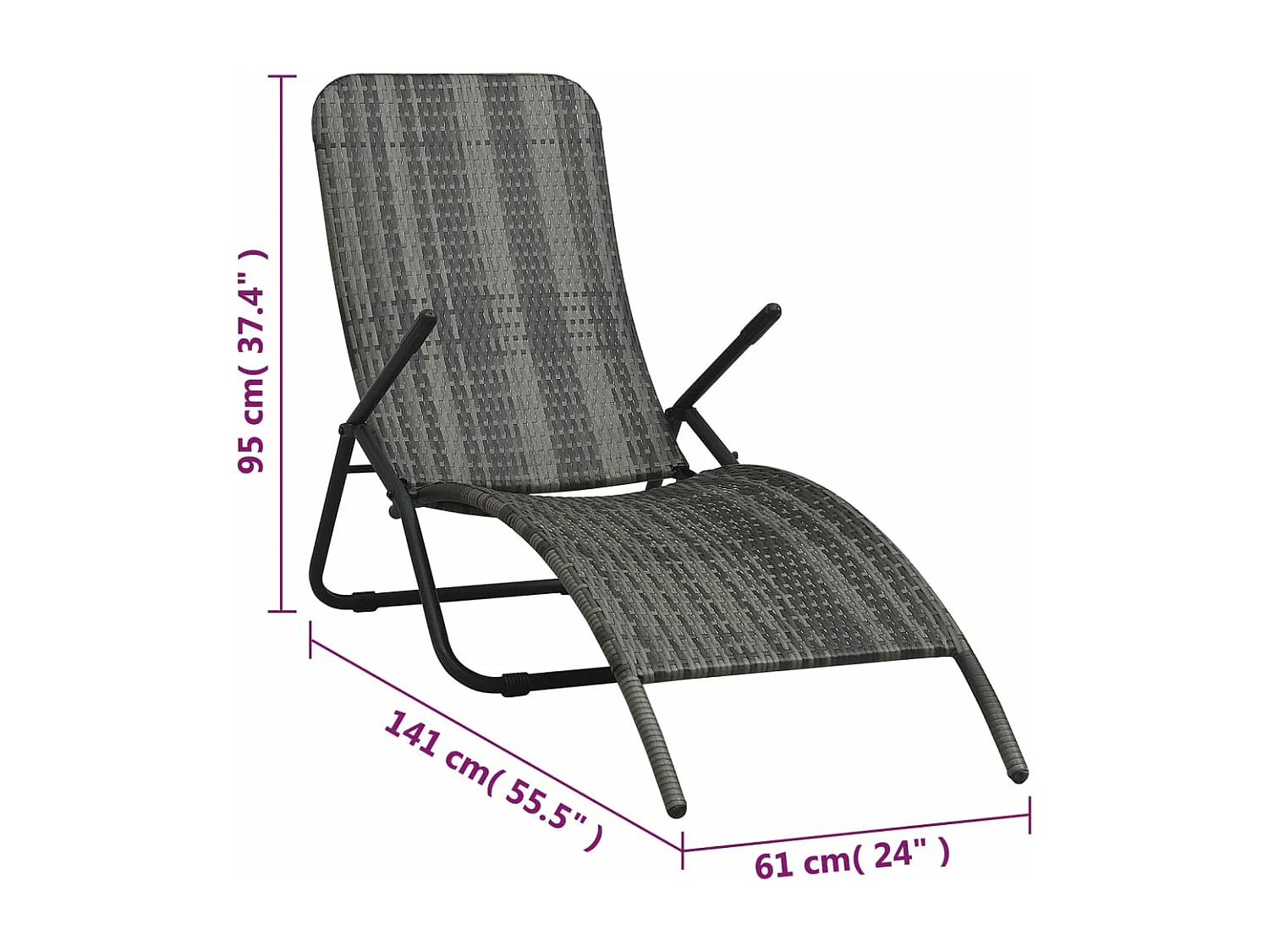 Chaise longue pliable Résine tressée Gris