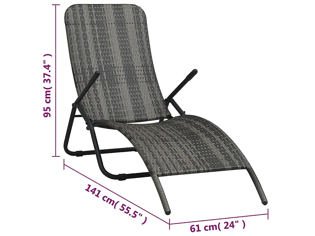 Ligbed inklapbaar poly rattan grijs