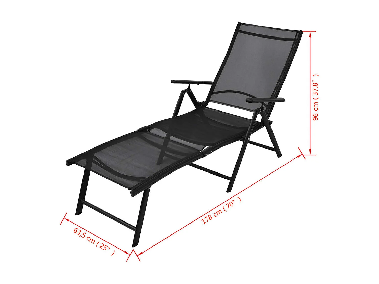 Sonnenliege Klappbar Aluminium Schwarz