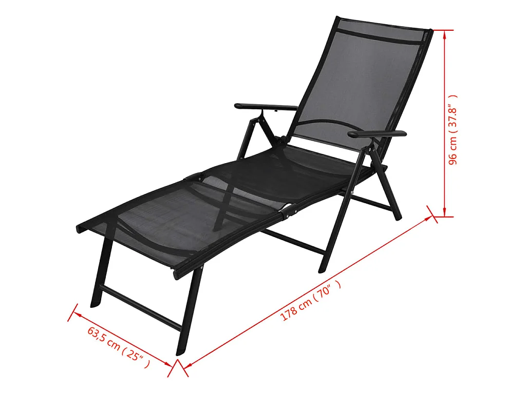 Sonnenliege Klappbar Aluminium Schwarz