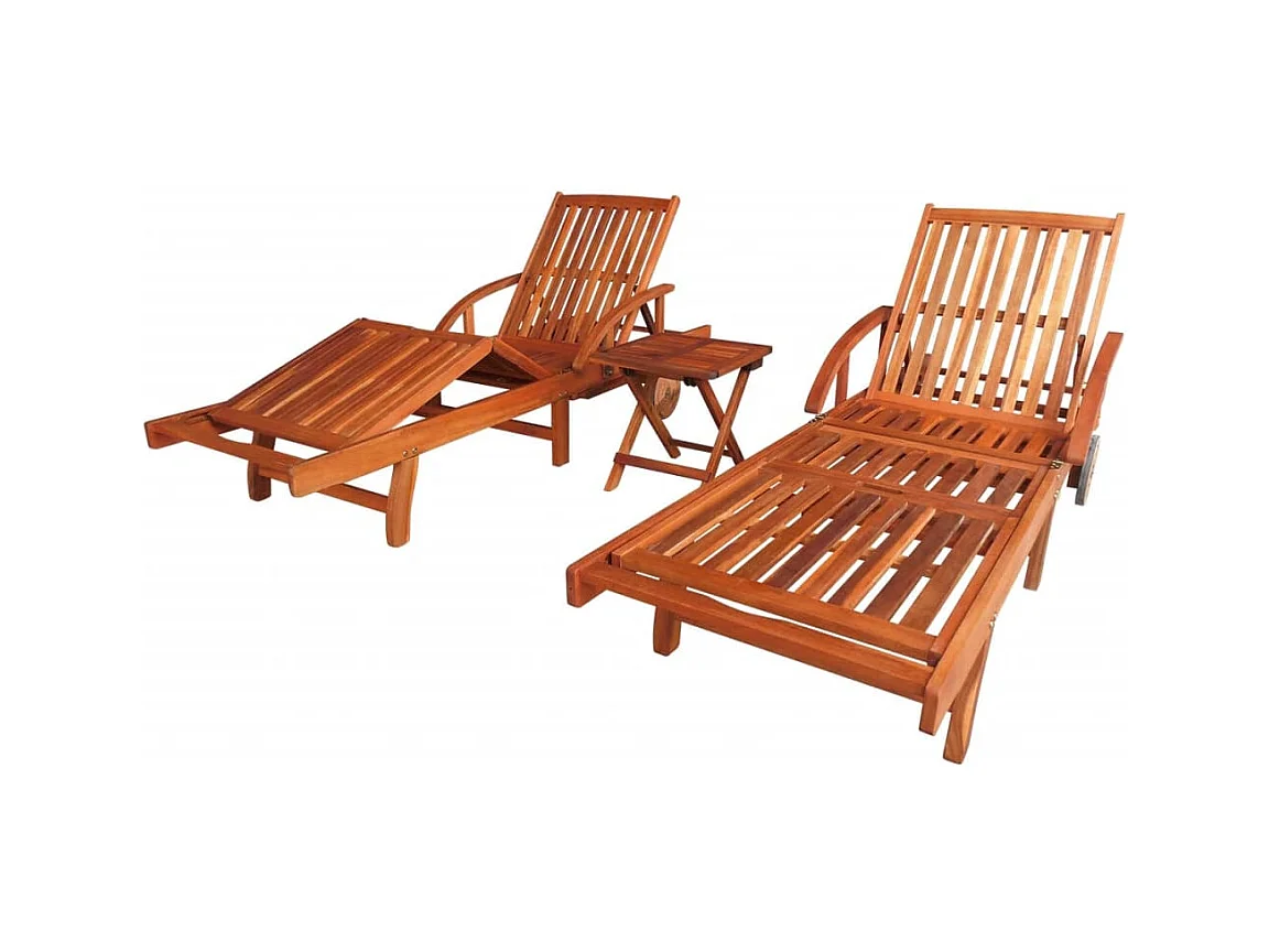 Chaises longues lot de 2 avec table Bois d'acacia solide