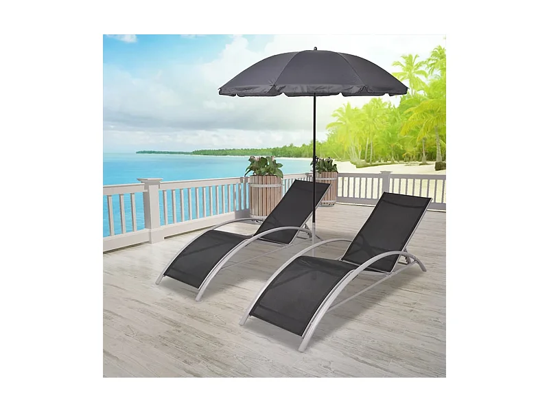 Ligbedden met parasol aluminium zwart
