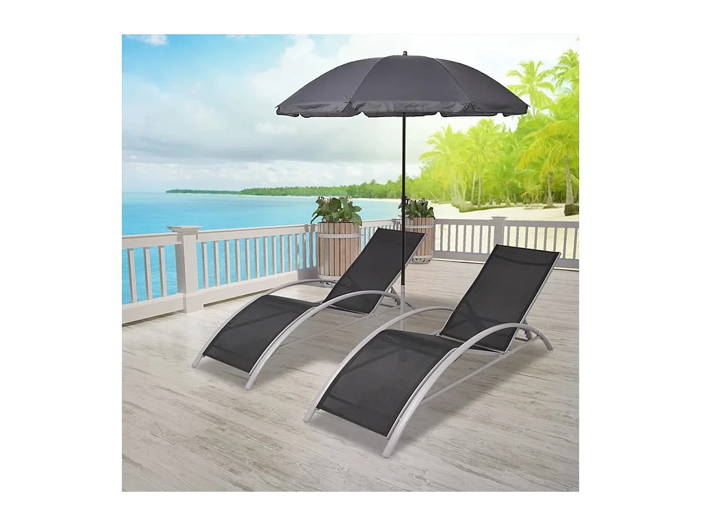 Chaises longues et parasol Aluminium Noir