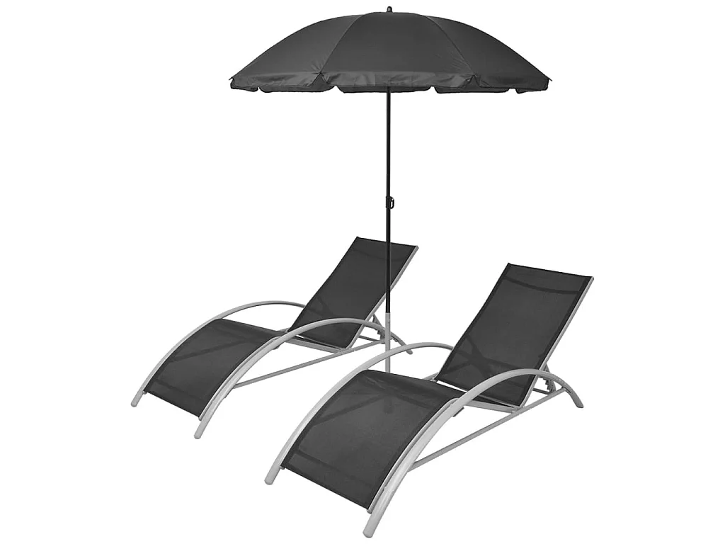 Chaises longues et parasol Aluminium Noir