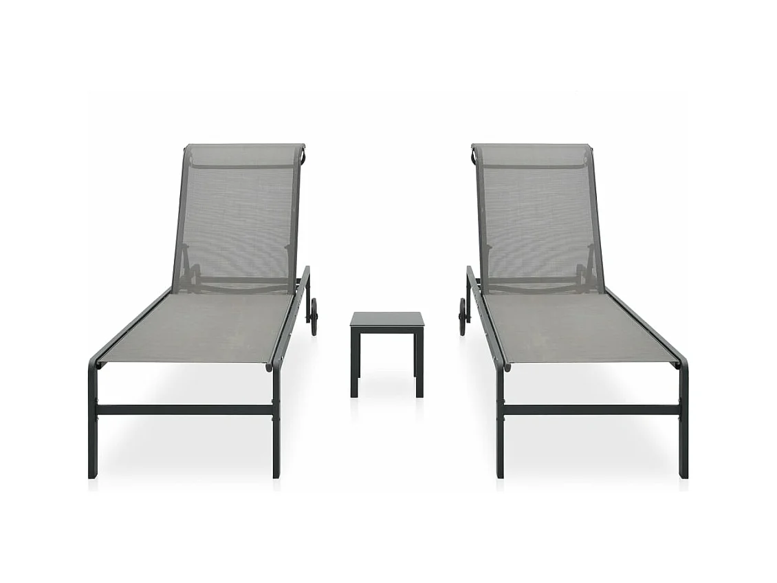 Espreguiçadeiras com mesa 2 pcs textilene e aço