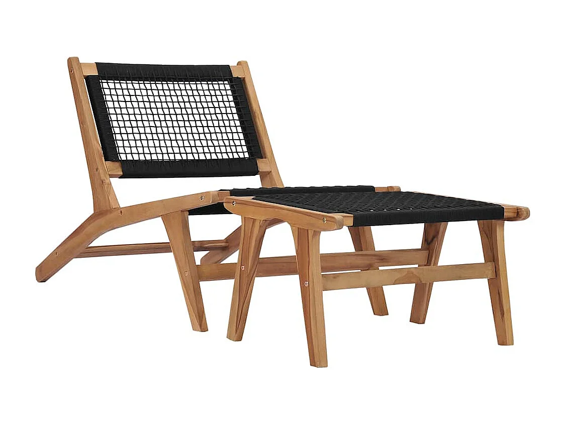 Sonnenliege mit Fußablage Massivholz Teak und Seil