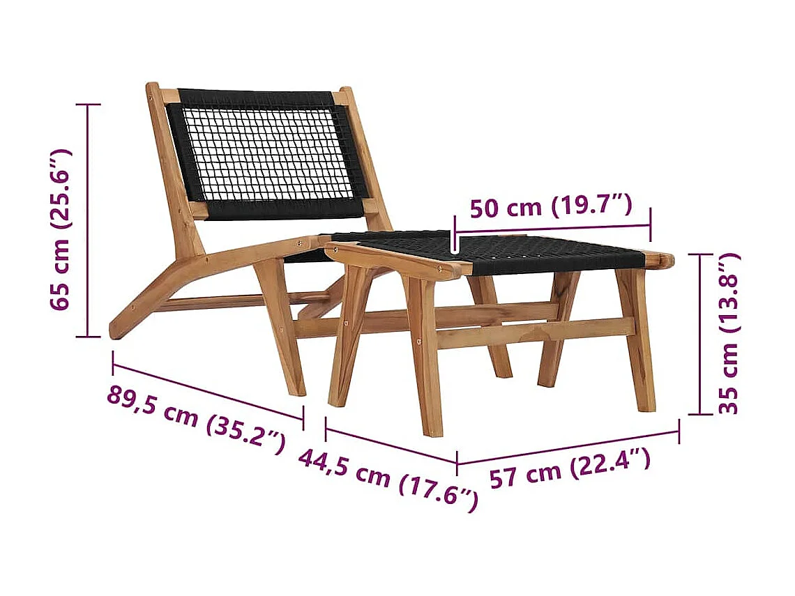Sonnenliege mit Fußablage Massivholz Teak und Seil