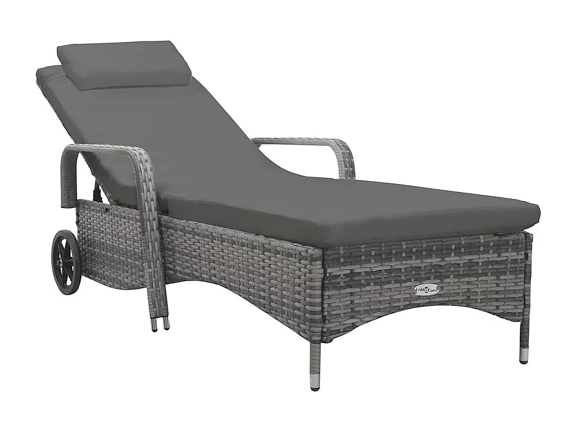 Chaise longue avec roues Résine tressée Anthracite