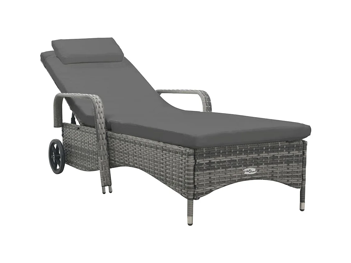 Ligbed met wielen poly rattan antraciet