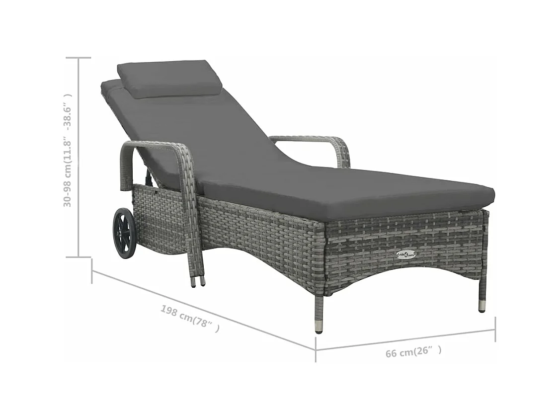 Sonnenliege mit Rädern Poly Rattan Anthrazit