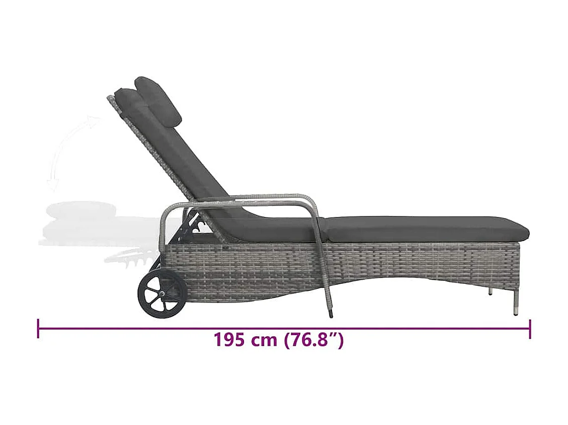 Ligbed met wielen poly rattan antraciet