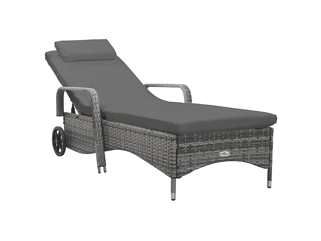 Ligbed met wielen poly rattan antraciet