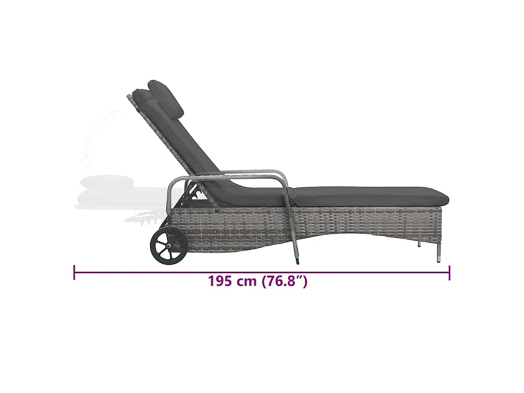Ligbed met wielen poly rattan antraciet