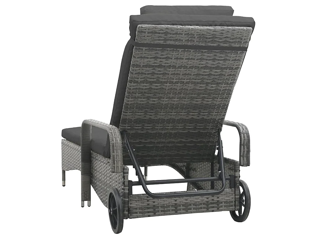 Ligbed met wielen poly rattan antraciet