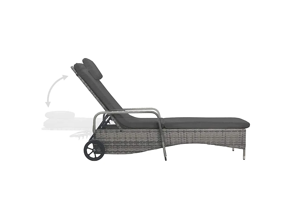 Ligbed met wielen poly rattan antraciet