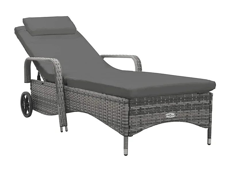 Chaise longue avec roues Résine tressée Anthracite