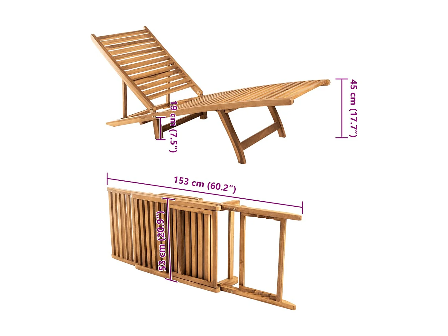 Sonnenliege Massivholz Teak