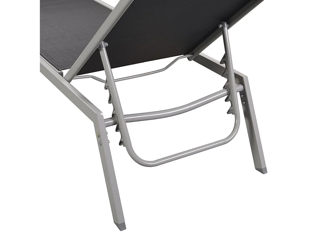 Sonnenliegen 2 Stk. mit Tisch Stahl und Textilene Schwarz