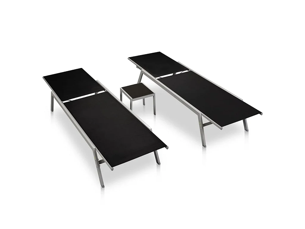Sonnenliegen 2 Stk. mit Tisch Stahl und Textilene Schwarz