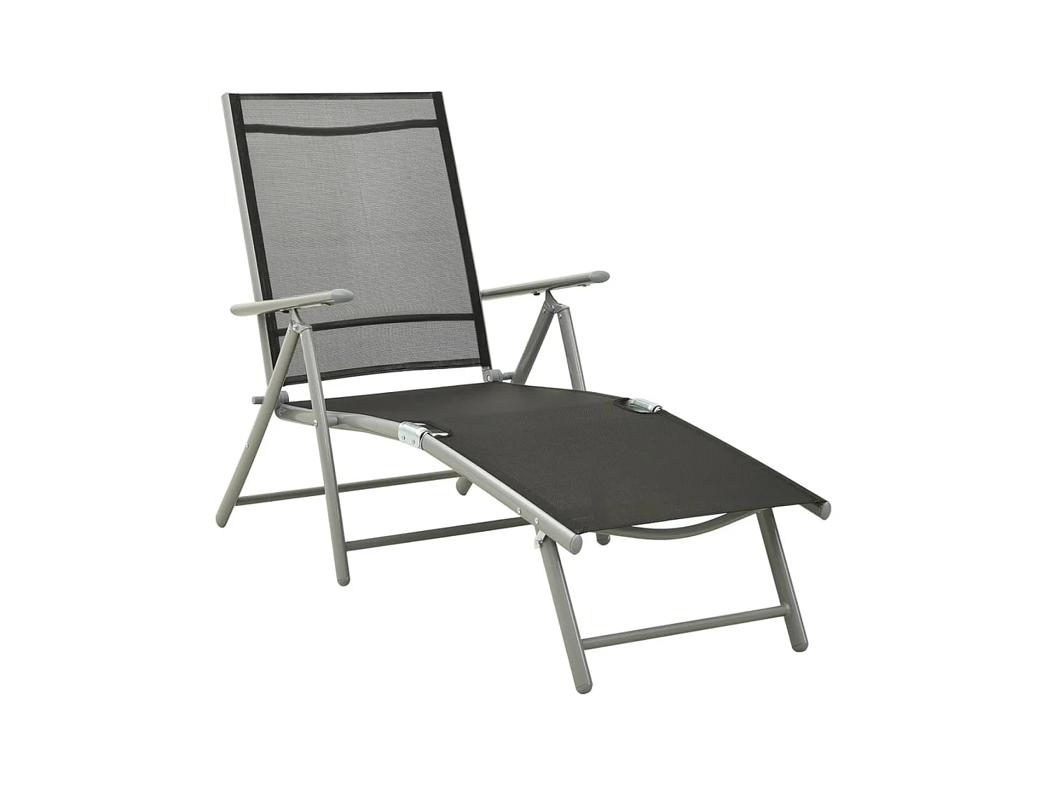 Chaise longue pliable Textilène et aluminium noir et argenté