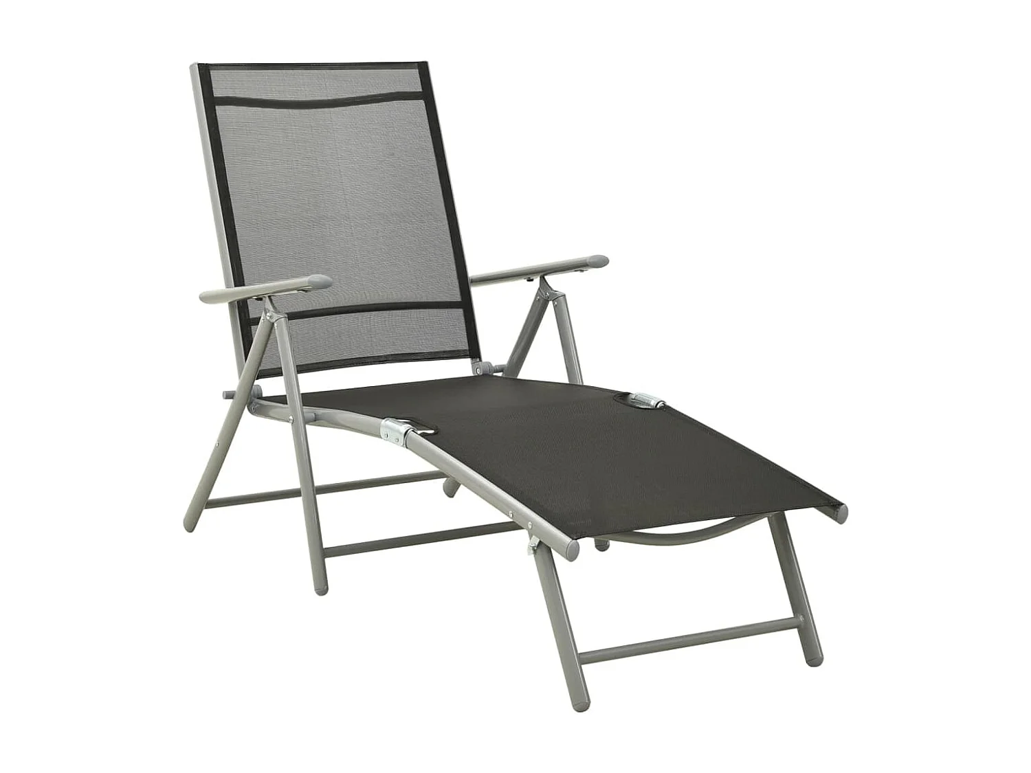 Chaise longue pliable Textilène et aluminium noir et argenté
