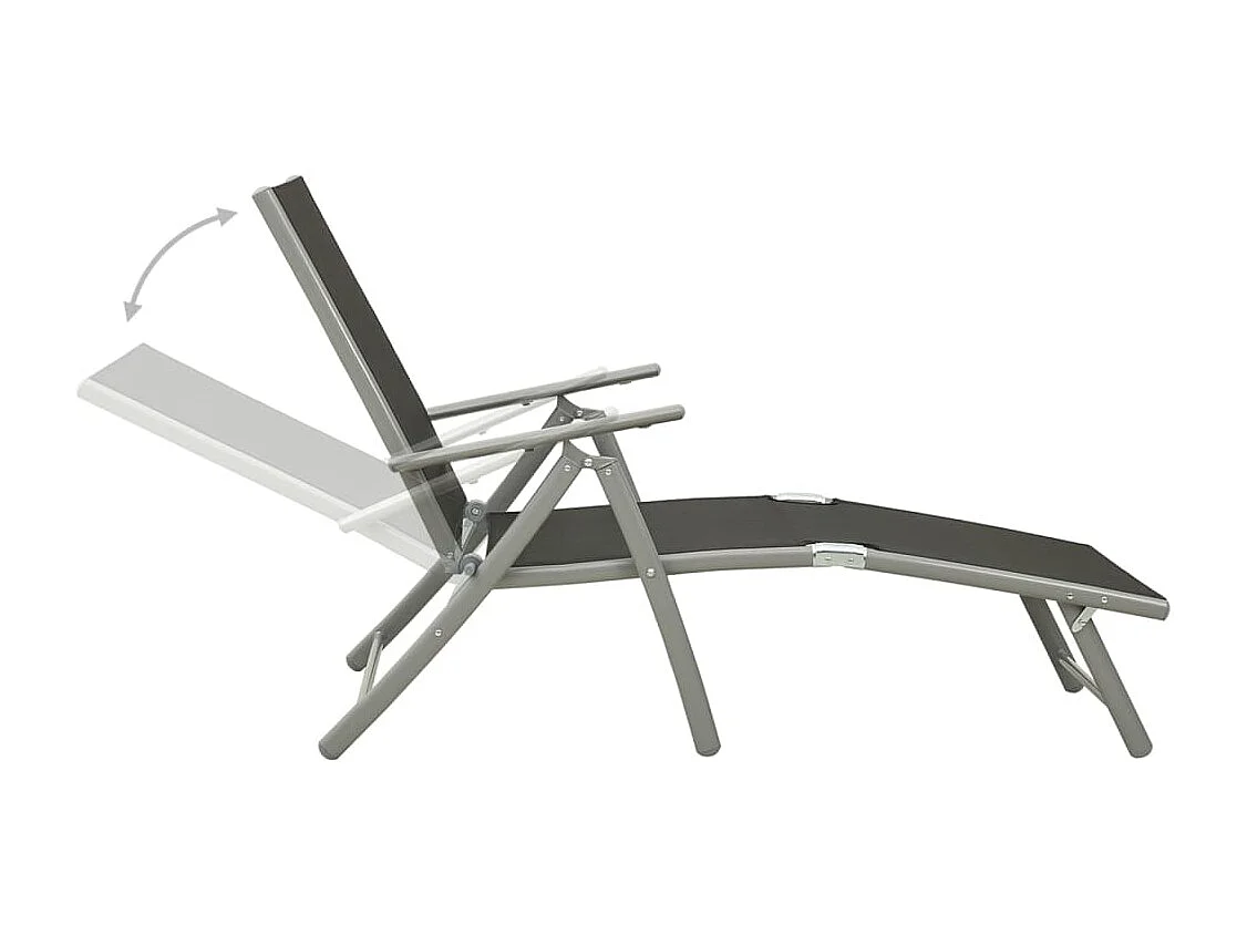 Chaise longue pliable Textilène et aluminium noir et argenté