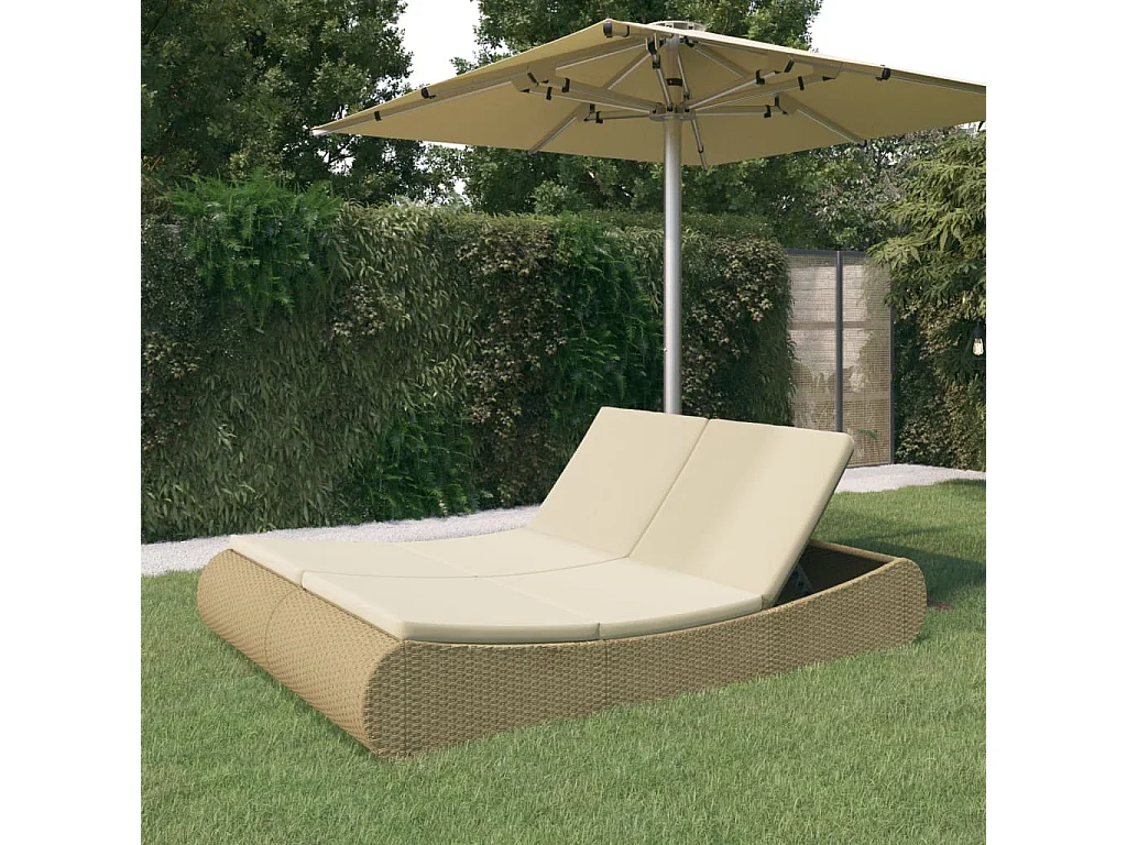 Loungebed poly rattan beige