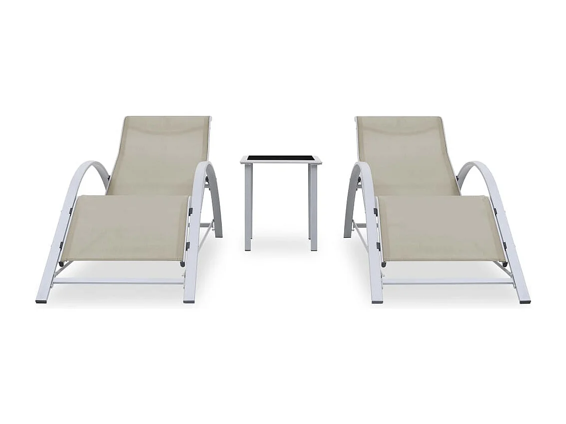 Espreguiçadeiras com mesa 2 pcs alumínio cor creme