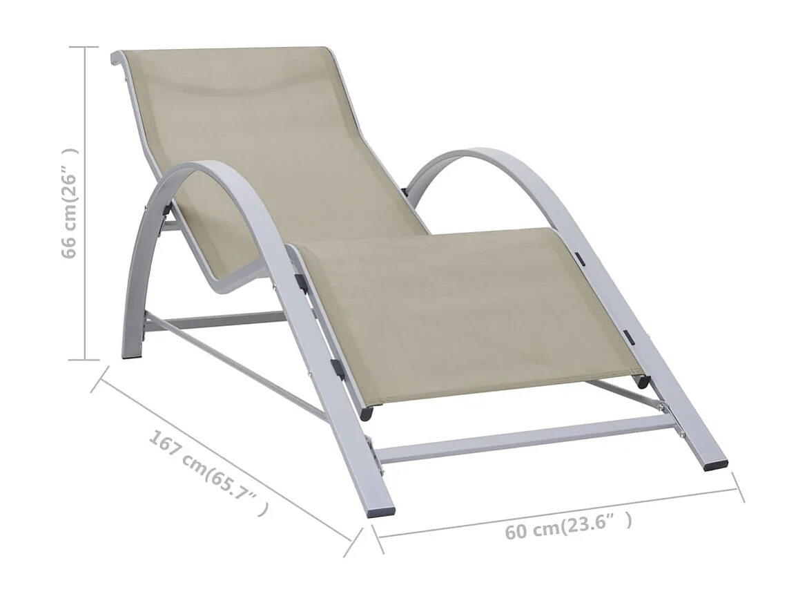 Espreguiçadeiras com mesa 2 pcs alumínio cor creme