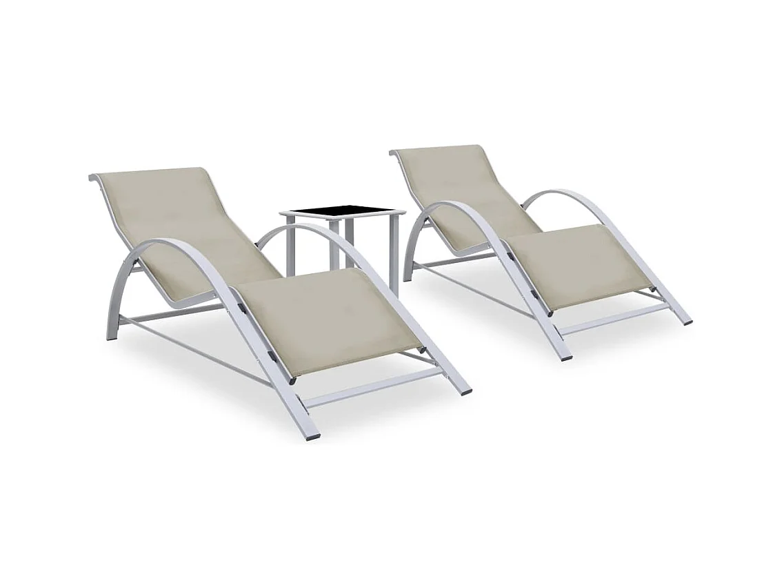 Lettini Prendisole con Tavolino 2 pz in Alluminio Crema