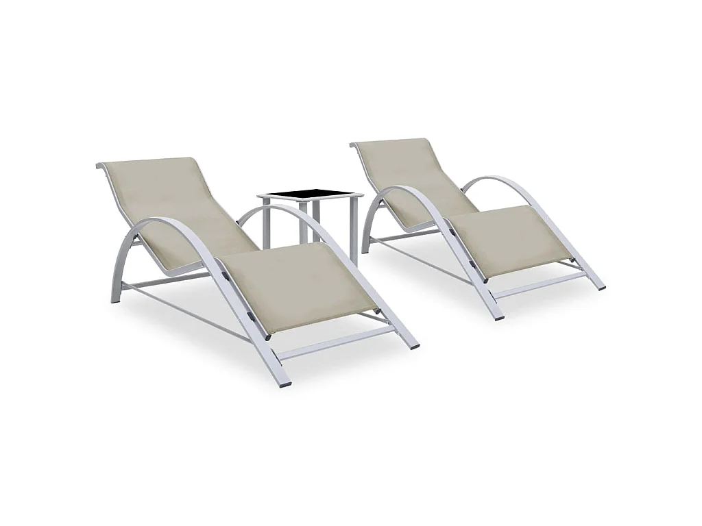 Sonnenliegen 2 Stk. mit Tisch Aluminium Cremeweiß