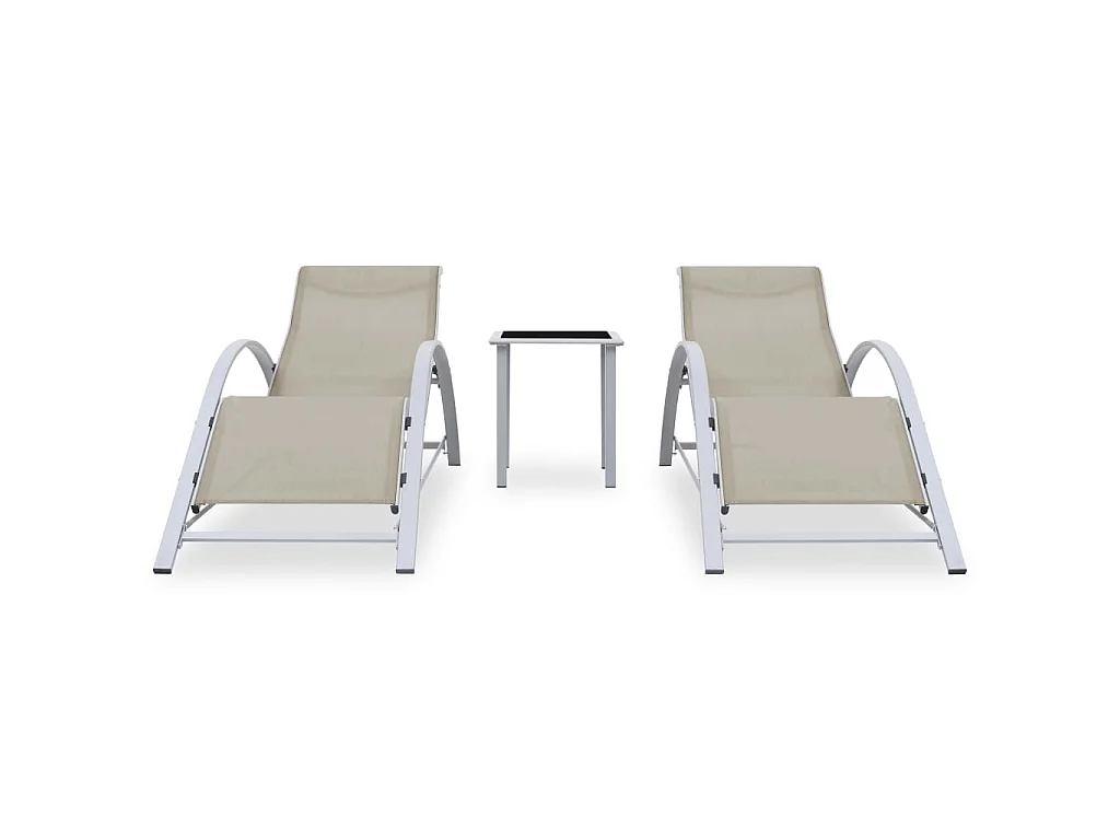 Sonnenliegen 2 Stk. mit Tisch Aluminium Cremeweiß