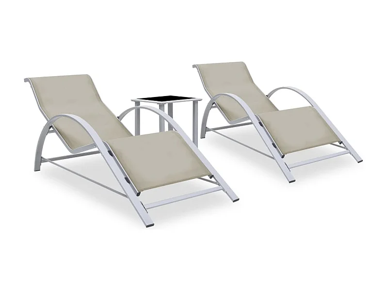 Ligbedden 2 st met tafel aluminium crèmekleurig