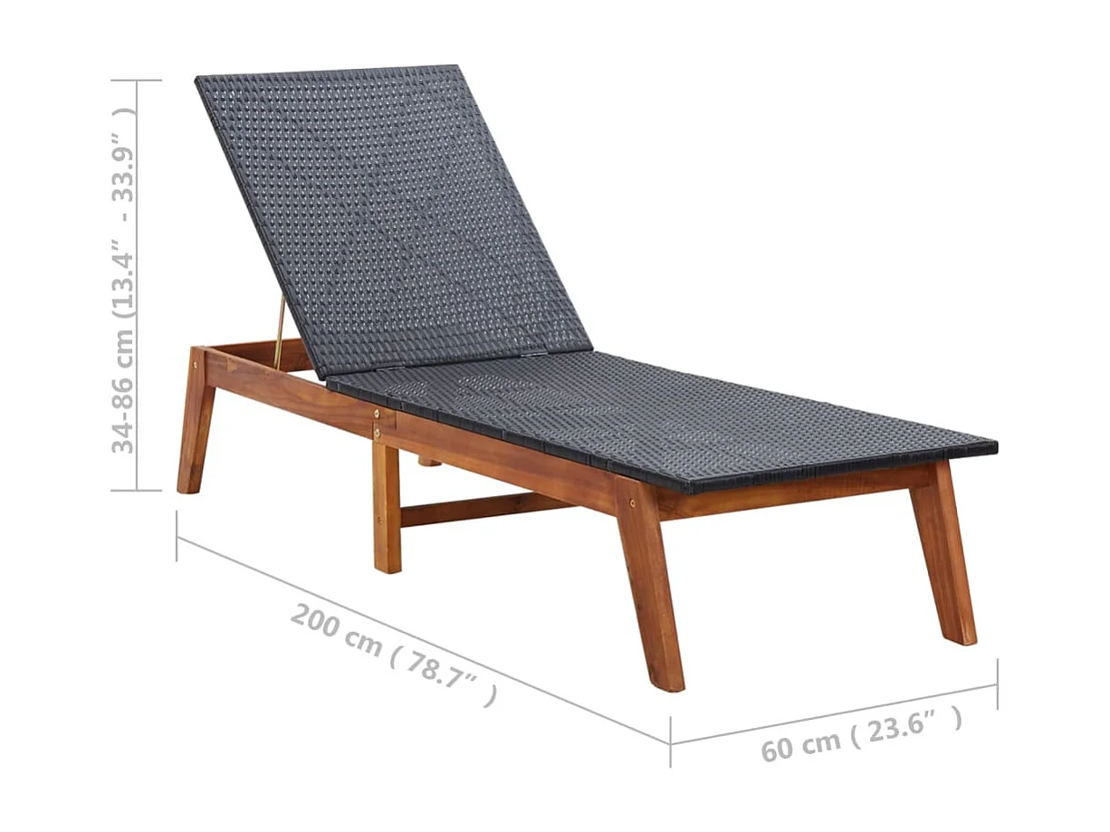 Chaise longue Résine tressée et bois d'acacia massif