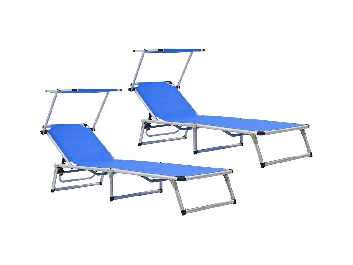 Chaises longues pliables et toit lot de 2 Aluminium textilène