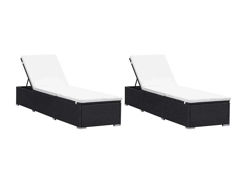 Sonnenliegen mit Auflage 2 Stk. Poly Rattan Schwarz