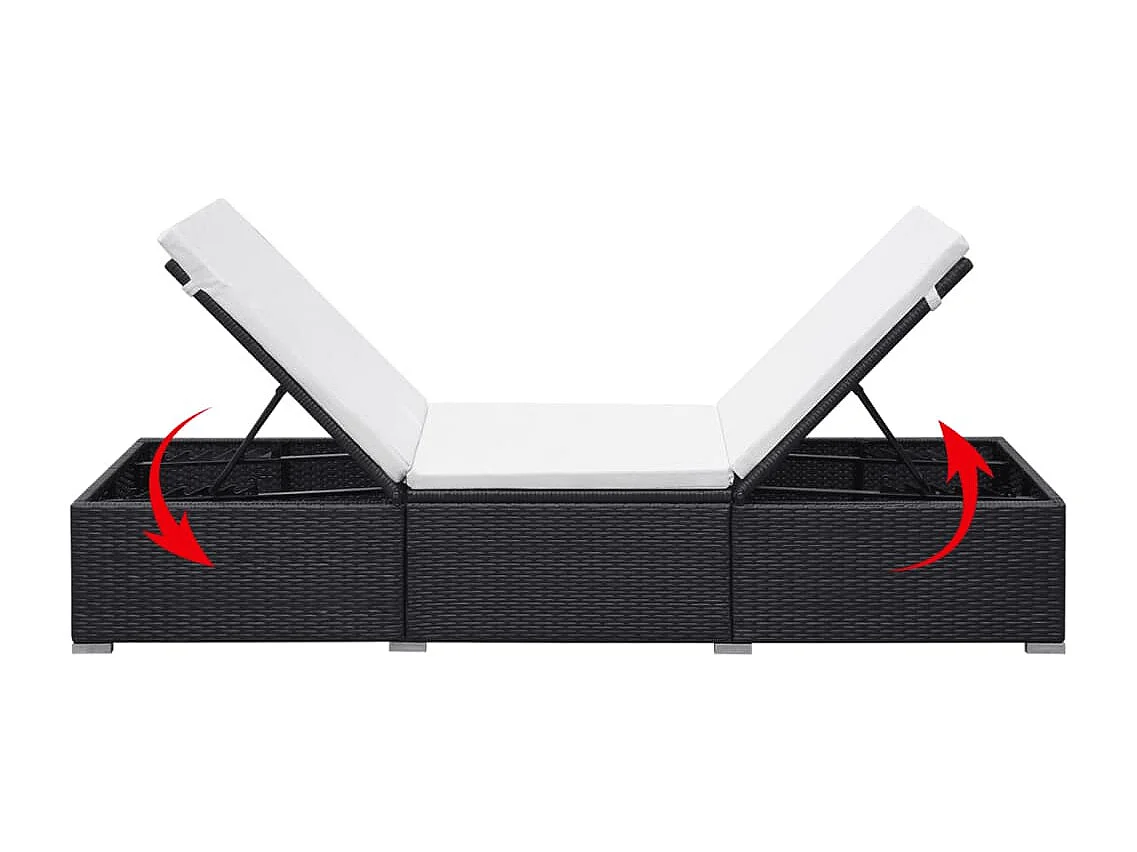 Sonnenliegen mit Auflage 2 Stk. Poly Rattan Schwarz