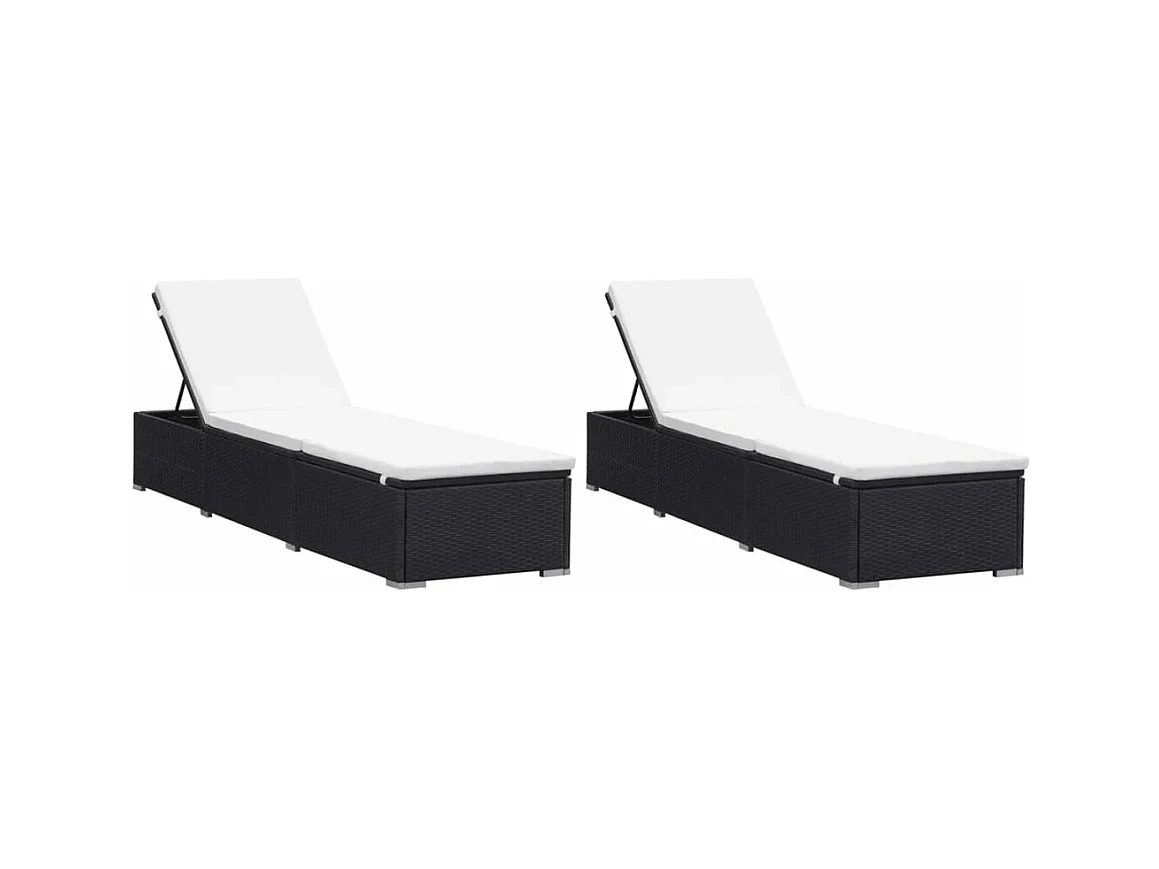 Ligbedden met kussens 2 st poly rattan zwart