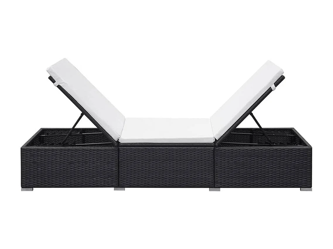 Sonnenliegen mit Auflage 2 Stk. Poly Rattan Schwarz