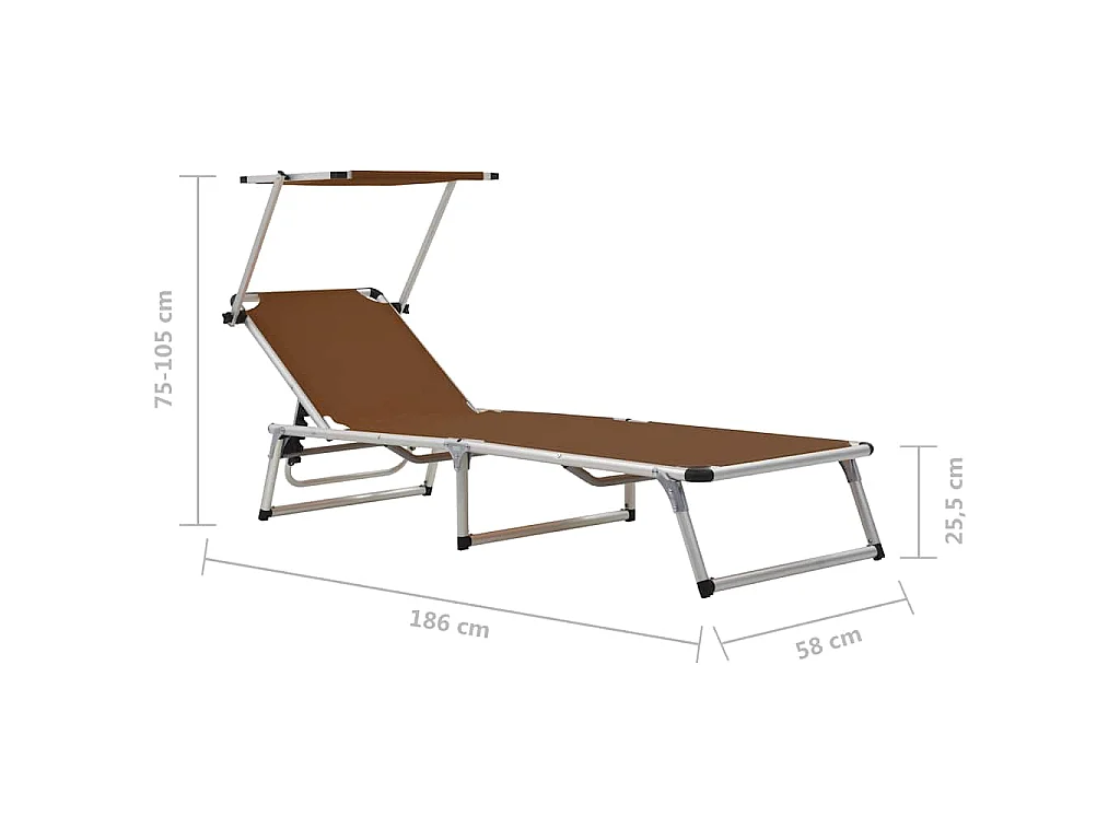 Klappbare Sonnenliegen mit Dach 2 Stk. Alu Textilene Braun