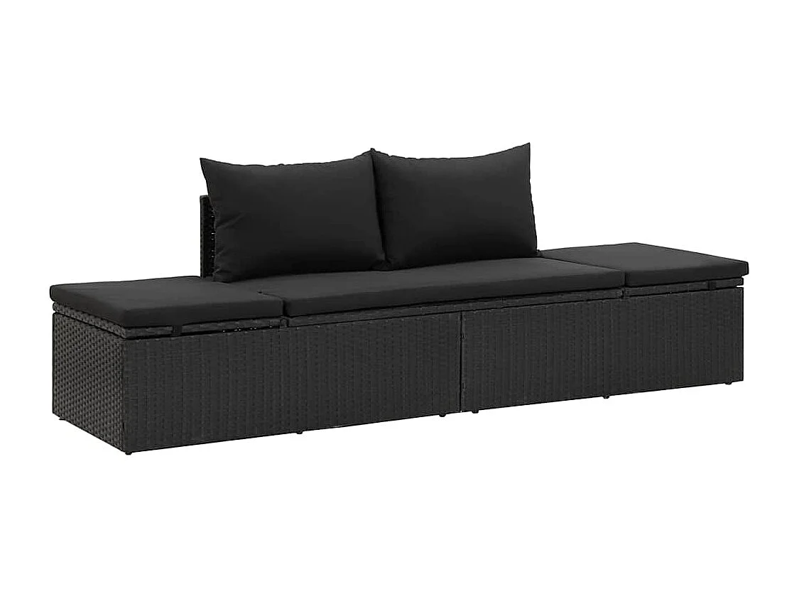 Sonnenliege mit Auflage Poly Rattan Schwarz