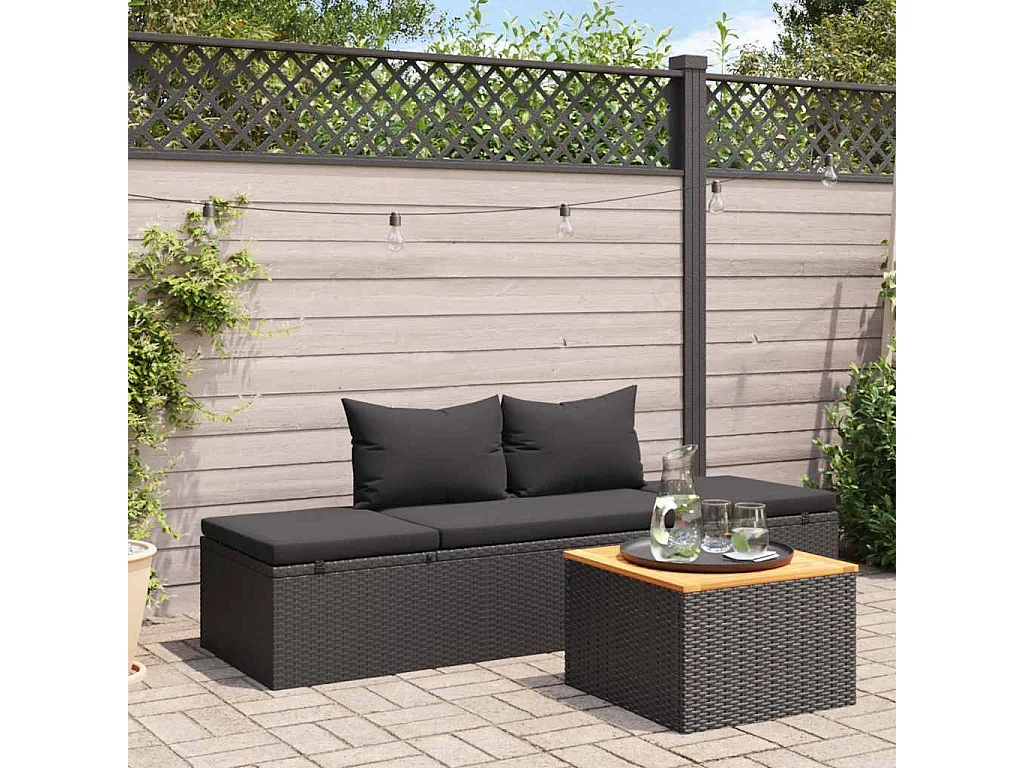 Sonnenliege mit Auflage Poly Rattan Schwarz