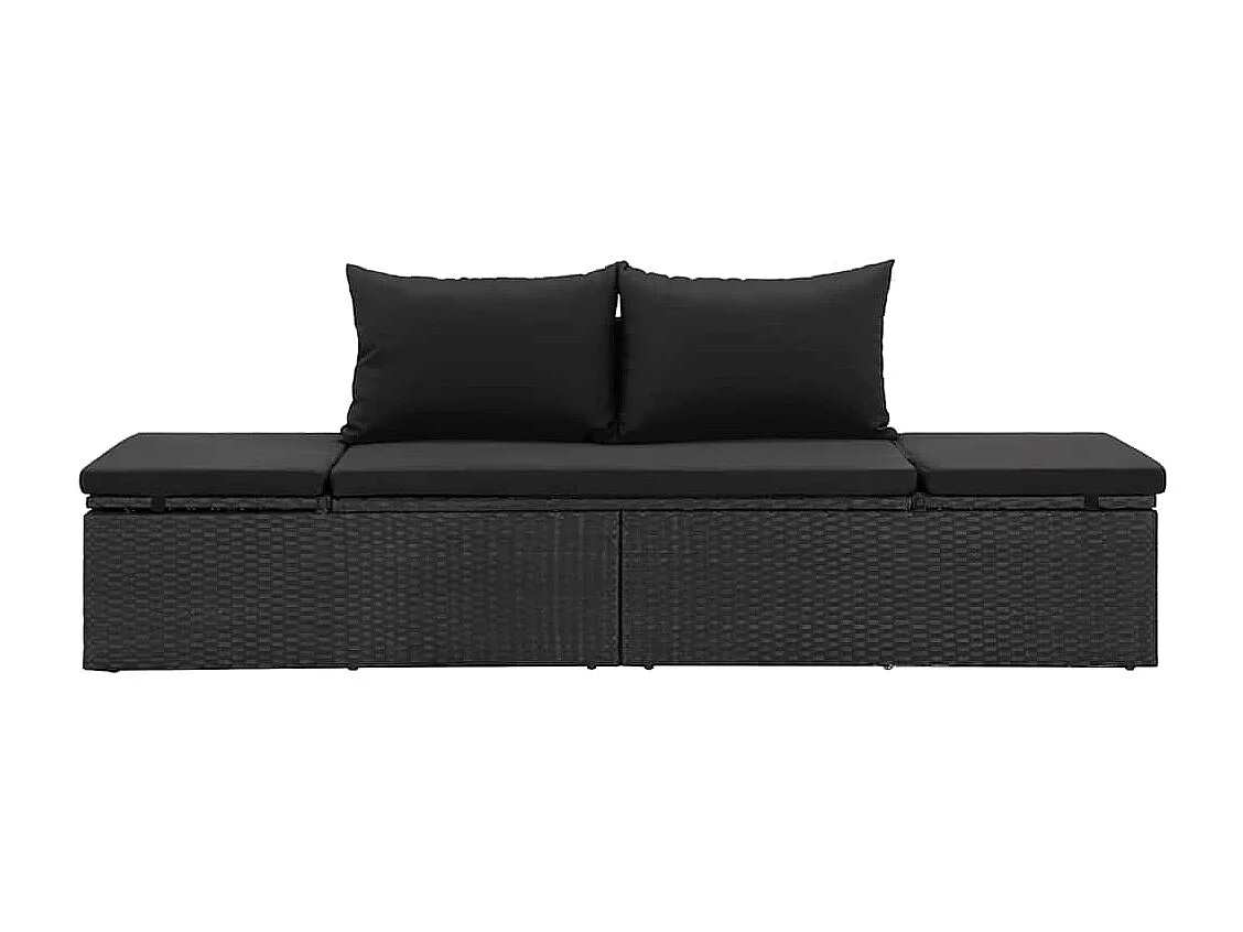 Sonnenliege mit Auflage Poly Rattan Schwarz